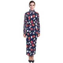 Flowers Pattern Floral Antique Floral Nature Flower Graphic Turtleneck Maxi Dress by Maspions