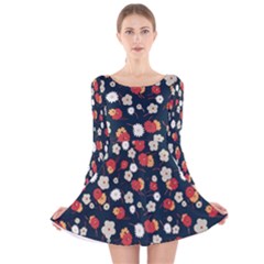 Flowers Pattern Floral Antique Floral Nature Flower Graphic Long Sleeve Velvet Skater Dress