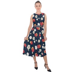 Flowers Pattern Floral Antique Floral Nature Flower Graphic Midi Tie-back Chiffon Dress