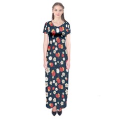 Flowers Pattern Floral Antique Floral Nature Flower Graphic Short Sleeve Maxi Dress