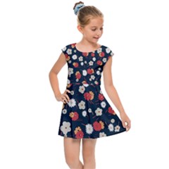 Flowers Pattern Floral Antique Floral Nature Flower Graphic Kids  Cap Sleeve Dress