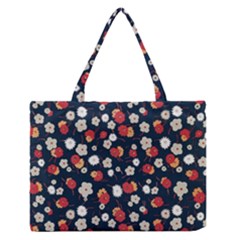 Flowers Pattern Floral Antique Floral Nature Flower Graphic Zipper Medium Tote Bag