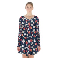 Flowers Pattern Floral Antique Floral Nature Flower Graphic Long Sleeve Velvet V-neck Dress