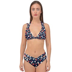 Flowers Pattern Floral Antique Floral Nature Flower Graphic Double Strap Halter Bikini Set by Maspions