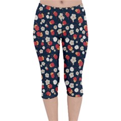 Flowers Pattern Floral Antique Floral Nature Flower Graphic Velvet Capri Leggings 