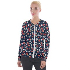 Flowers Pattern Floral Antique Floral Nature Flower Graphic Velvet Zip Up Jacket