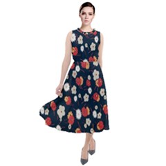 Flowers Pattern Floral Antique Floral Nature Flower Graphic Round Neck Boho Dress by Maspions