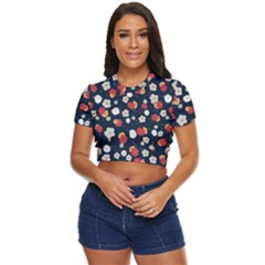 Flowers Pattern Floral Antique Floral Nature Flower Graphic Side Button Cropped T-shirt