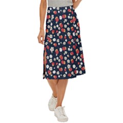 Flowers Pattern Floral Antique Floral Nature Flower Graphic Midi Panel Skirt by Maspions