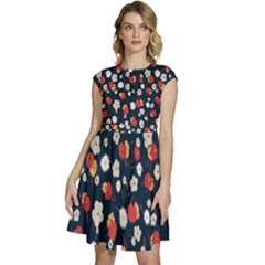 Flowers Pattern Floral Antique Floral Nature Flower Graphic Cap Sleeve High Waist Dress