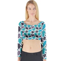 Leaves Monstera Pattern Nature Blue Purple Mauve Flora Long Sleeve Crop Top