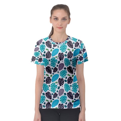 Leaves Monstera Pattern Nature Blue Purple Mauve Flora Women s Sport Mesh T-shirt by Maspions