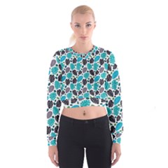 Leaves Monstera Pattern Nature Blue Purple Mauve Flora Cropped Sweatshirt