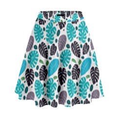 Leaves Monstera Pattern Nature Blue Purple Mauve Flora High Waist Skirt by Maspions