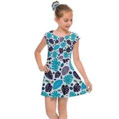 Leaves Monstera Pattern Nature Blue Purple Mauve Flora Kids  Cap Sleeve Dress