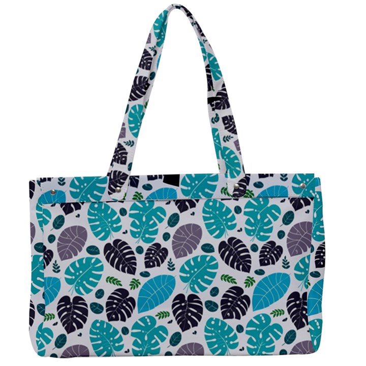 Leaves Monstera Pattern Nature Blue Purple Mauve Flora Canvas Work Bag