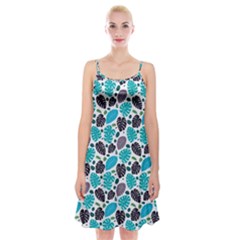 Leaves Monstera Pattern Nature Blue Purple Mauve Flora Spaghetti Strap Velvet Dress