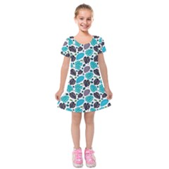 Leaves Monstera Pattern Nature Blue Purple Mauve Flora Kids  Short Sleeve Velvet Dress