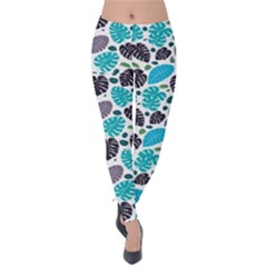 Leaves Monstera Pattern Nature Blue Purple Mauve Flora Velvet Leggings