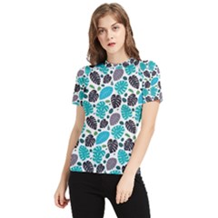 Leaves Monstera Pattern Nature Blue Purple Mauve Flora Women s Short Sleeve Rash Guard by Maspions