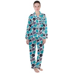 Leaves Monstera Pattern Nature Blue Purple Mauve Flora Women s Long Sleeve Satin Pajamas Set	