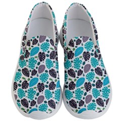 Leaves Monstera Pattern Nature Blue Purple Mauve Flora Men s Lightweight Slip Ons