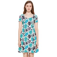 Leaves Monstera Pattern Nature Blue Purple Mauve Flora Inside Out Cap Sleeve Dress