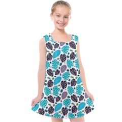 Leaves Monstera Pattern Nature Blue Purple Mauve Flora Kids  Cross Back Dress