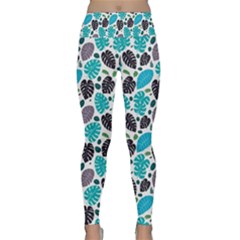 Leaves Monstera Pattern Nature Blue Purple Mauve Flora Lightweight Velour Classic Yoga Leggings