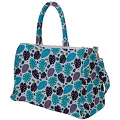 Leaves Monstera Pattern Nature Blue Purple Mauve Flora Duffel Travel Bag