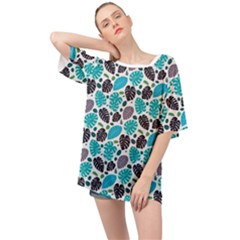 Leaves Monstera Pattern Nature Blue Purple Mauve Flora Oversized Chiffon Top