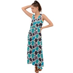 Leaves Monstera Pattern Nature Blue Purple Mauve Flora V-neck Chiffon Maxi Dress by Maspions