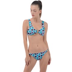 Leaves Monstera Pattern Nature Blue Purple Mauve Flora Ring Detail Crop Bikini Set