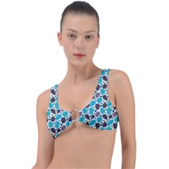 Leaves Monstera Pattern Nature Blue Purple Mauve Flora Ring Detail Bikini Top