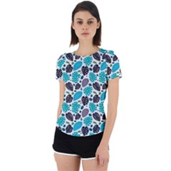 Leaves Monstera Pattern Nature Blue Purple Mauve Flora Back Cut Out Sport T-shirt by Maspions