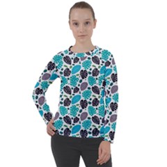 Leaves Monstera Pattern Nature Blue Purple Mauve Flora Women s Long Sleeve Raglan T-shirt