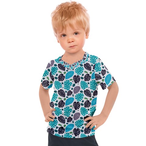 Leaves Monstera Pattern Nature Blue Purple Mauve Flora Kids  Sports T-shirt by Maspions