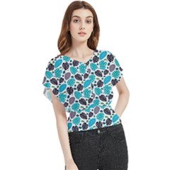 Leaves Monstera Pattern Nature Blue Purple Mauve Flora Butterfly Chiffon Blouse