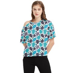 Leaves Monstera Pattern Nature Blue Purple Mauve Flora One Shoulder Cut Out T-shirt by Maspions