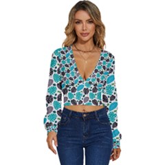 Leaves Monstera Pattern Nature Blue Purple Mauve Flora Long Sleeve Deep-v Velour Top by Maspions