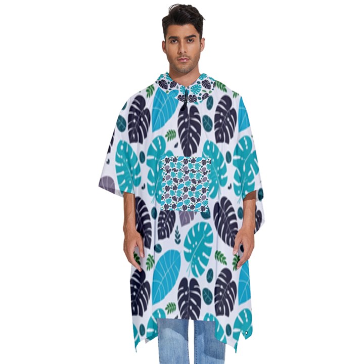 Leaves Monstera Pattern Nature Blue Purple Mauve Flora Men s Hooded Rain Ponchos