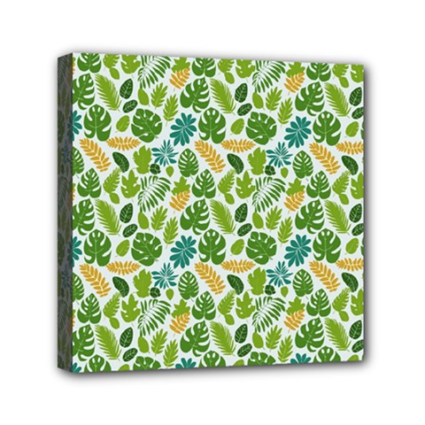 Leaves Tropical Background Pattern Green Botanical Texture Nature Foliage Mini Canvas 6  X 6  (stretched)