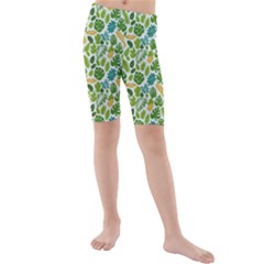 Leaves Tropical Background Pattern Green Botanical Texture Nature Foliage Kids  Mid Length Swim Shorts