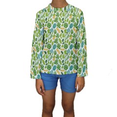 Leaves Tropical Background Pattern Green Botanical Texture Nature Foliage Kids  Long Sleeve Swimwear