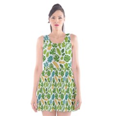 Leaves Tropical Background Pattern Green Botanical Texture Nature Foliage Scoop Neck Skater Dress