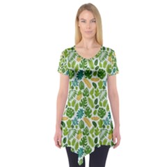 Leaves Tropical Background Pattern Green Botanical Texture Nature Foliage Short Sleeve Tunic 