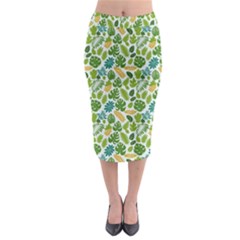 Leaves Tropical Background Pattern Green Botanical Texture Nature Foliage Midi Pencil Skirt