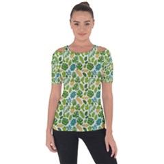 Leaves Tropical Background Pattern Green Botanical Texture Nature Foliage Shoulder Cut Out Short Sleeve Top by Maspions