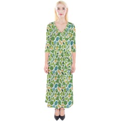 Leaves Tropical Background Pattern Green Botanical Texture Nature Foliage Quarter Sleeve Wrap Maxi Dress