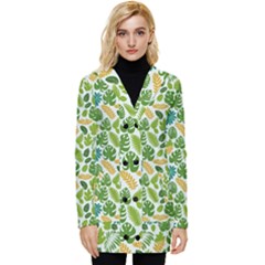 Leaves Tropical Background Pattern Green Botanical Texture Nature Foliage Button Up Hooded Coat 